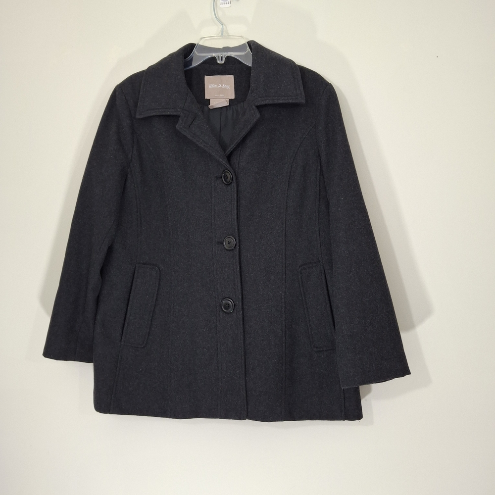White Stag Charcoal Gray Wool Pea Coat, Size Large, 12-14